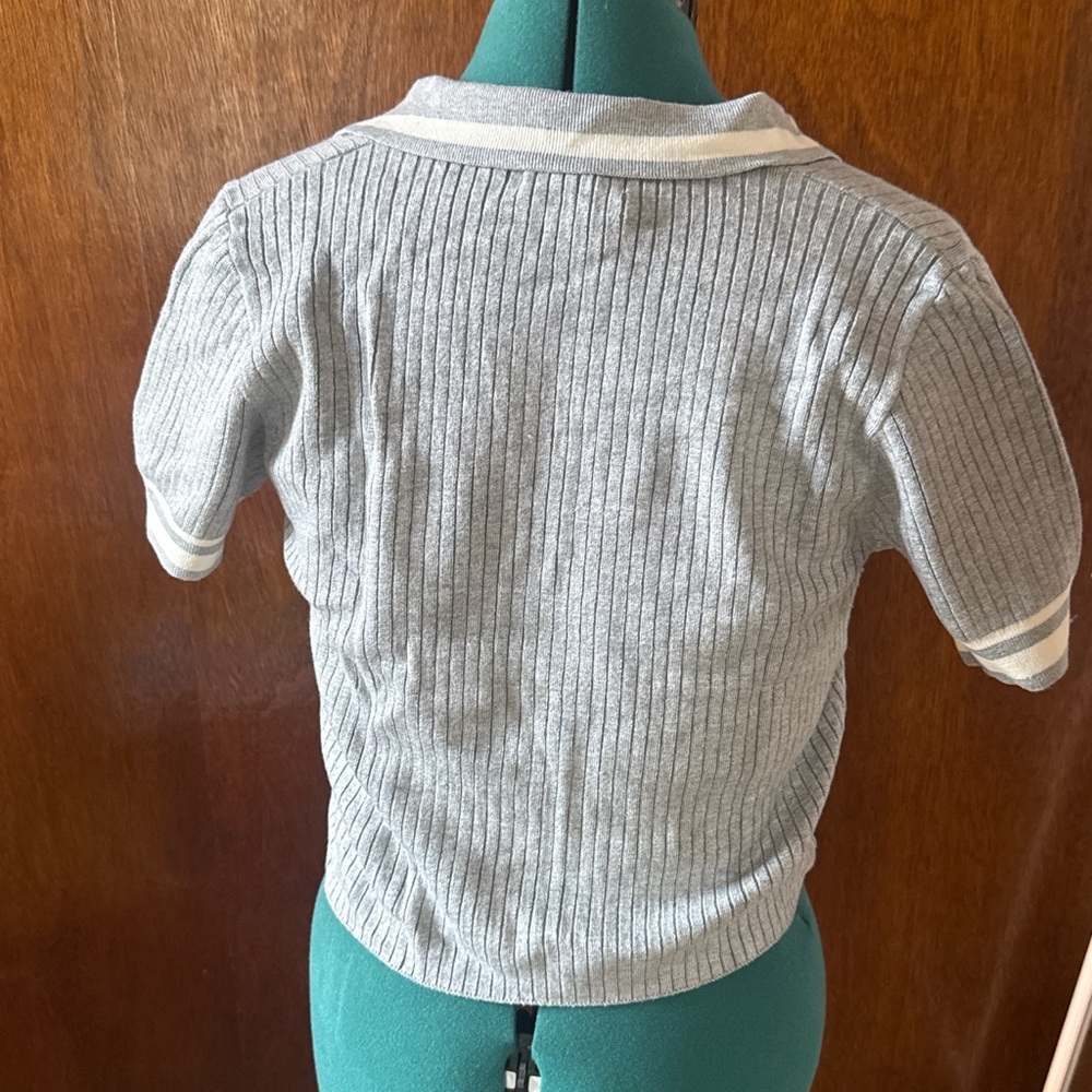 Gray Ribbed Polo Top - Picture 2 of 2